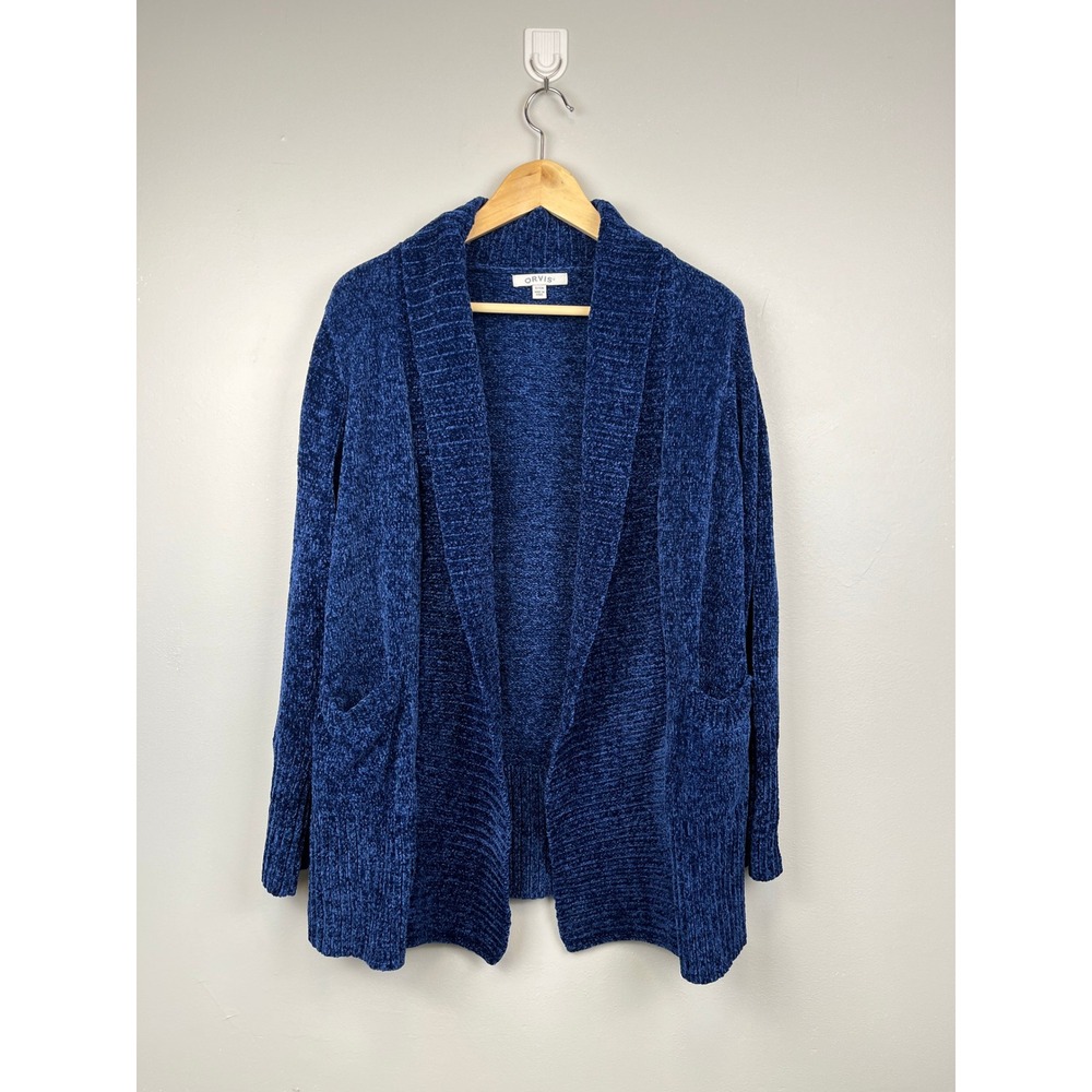 Orvis Blue Chenille Cardigan S Coastal Grandmother Soft Cozy Open Front Knit